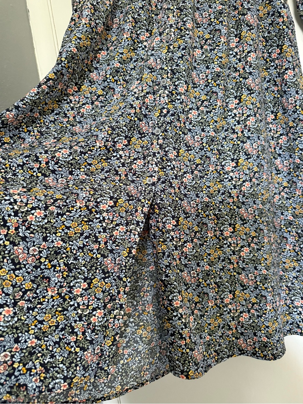 LOFT Navy Blue Floral Long-Sleeve Button Down Midi Dress - Picture 7 of 16